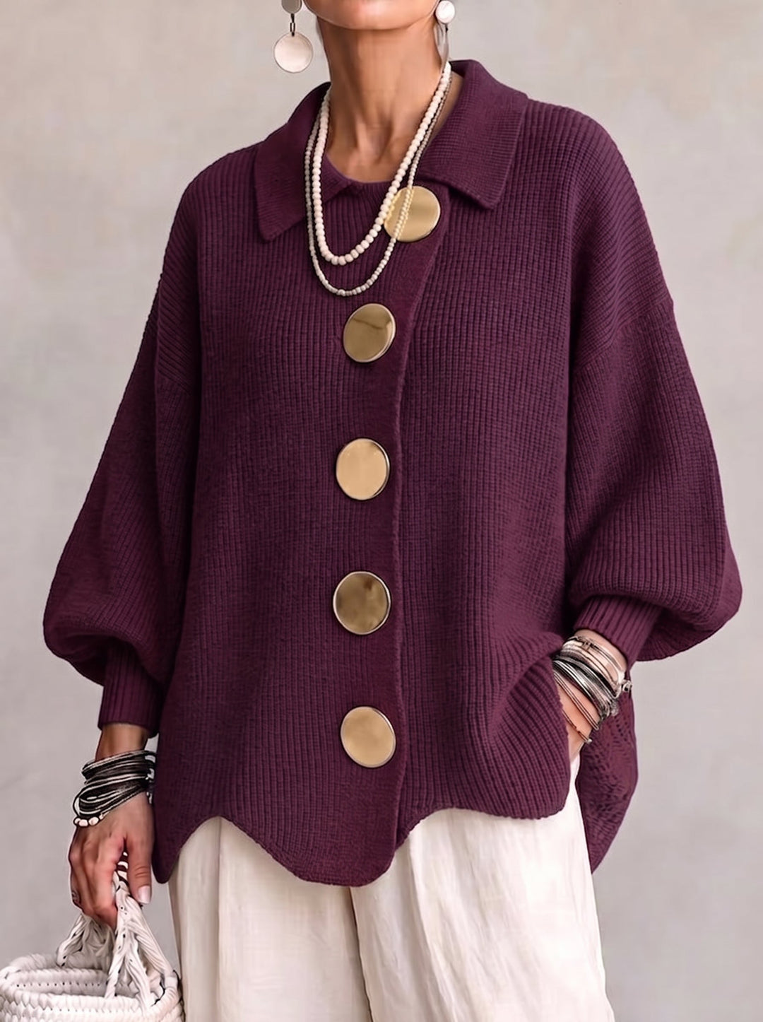 Ortensia | Cardigan Oversize con Bottoni Gioiello