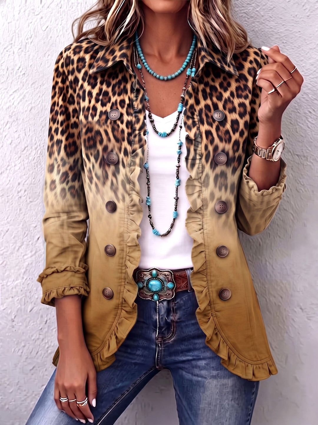 Elspeth - blazer con volant e stampa leopardo sfumata, immagine 6