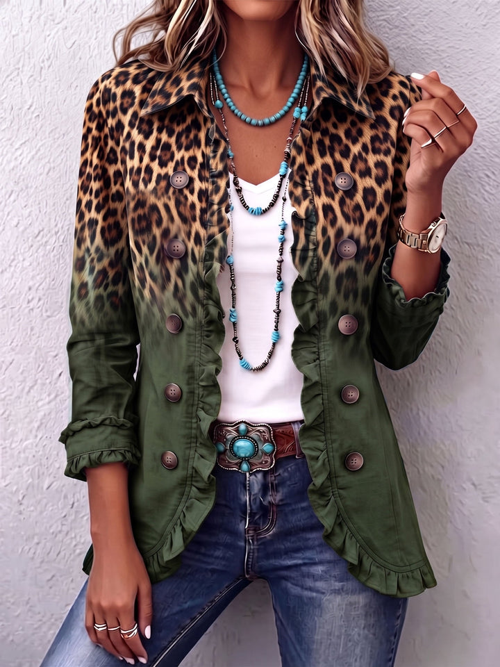 Elspeth - blazer con volant e stampa leopardo sfumata, immagine 7