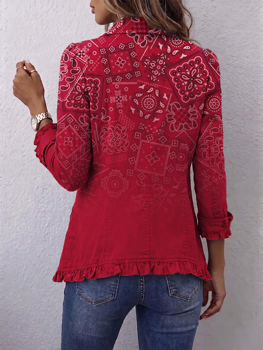 Giorgia | Giacca Boho con Stampa Paisley Ombré e Volant