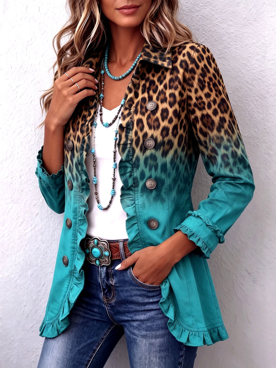 Valeria | Blazer Leopardato Sfumato con Volant