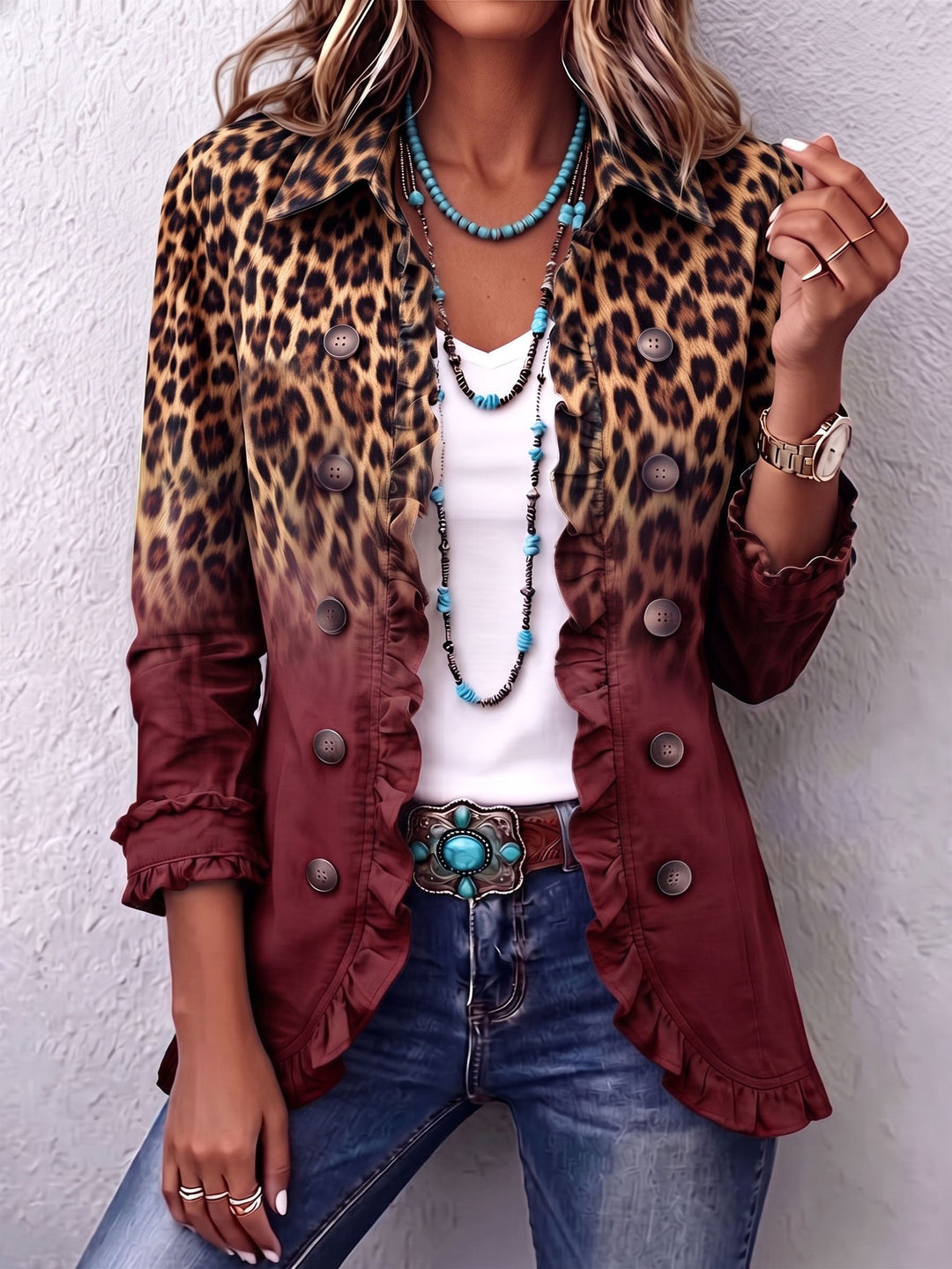 Valeria | Blazer Leopardato Sfumato con Volant