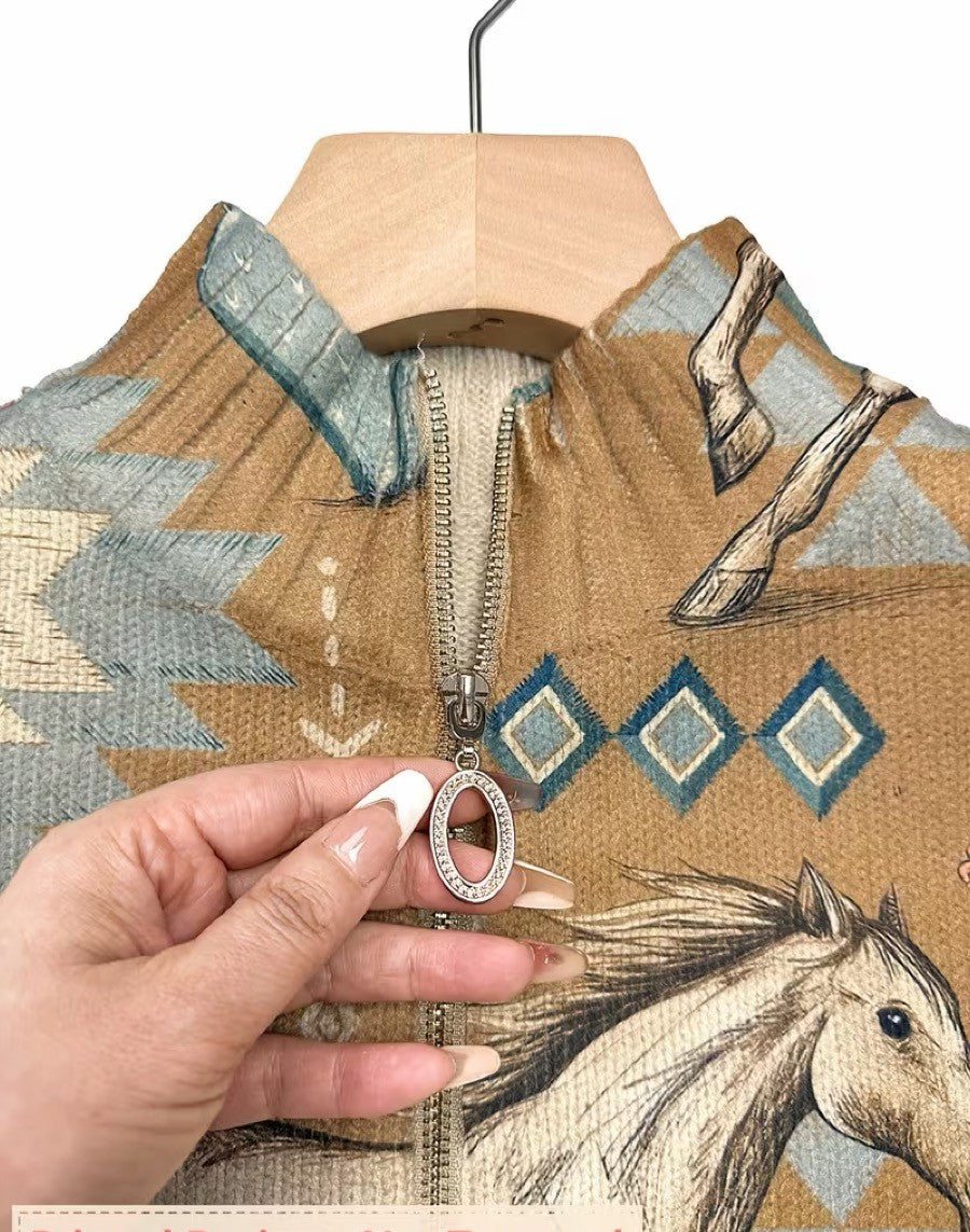 Cardigan donna western con zip, cavalli e cactus Winona - vista 3