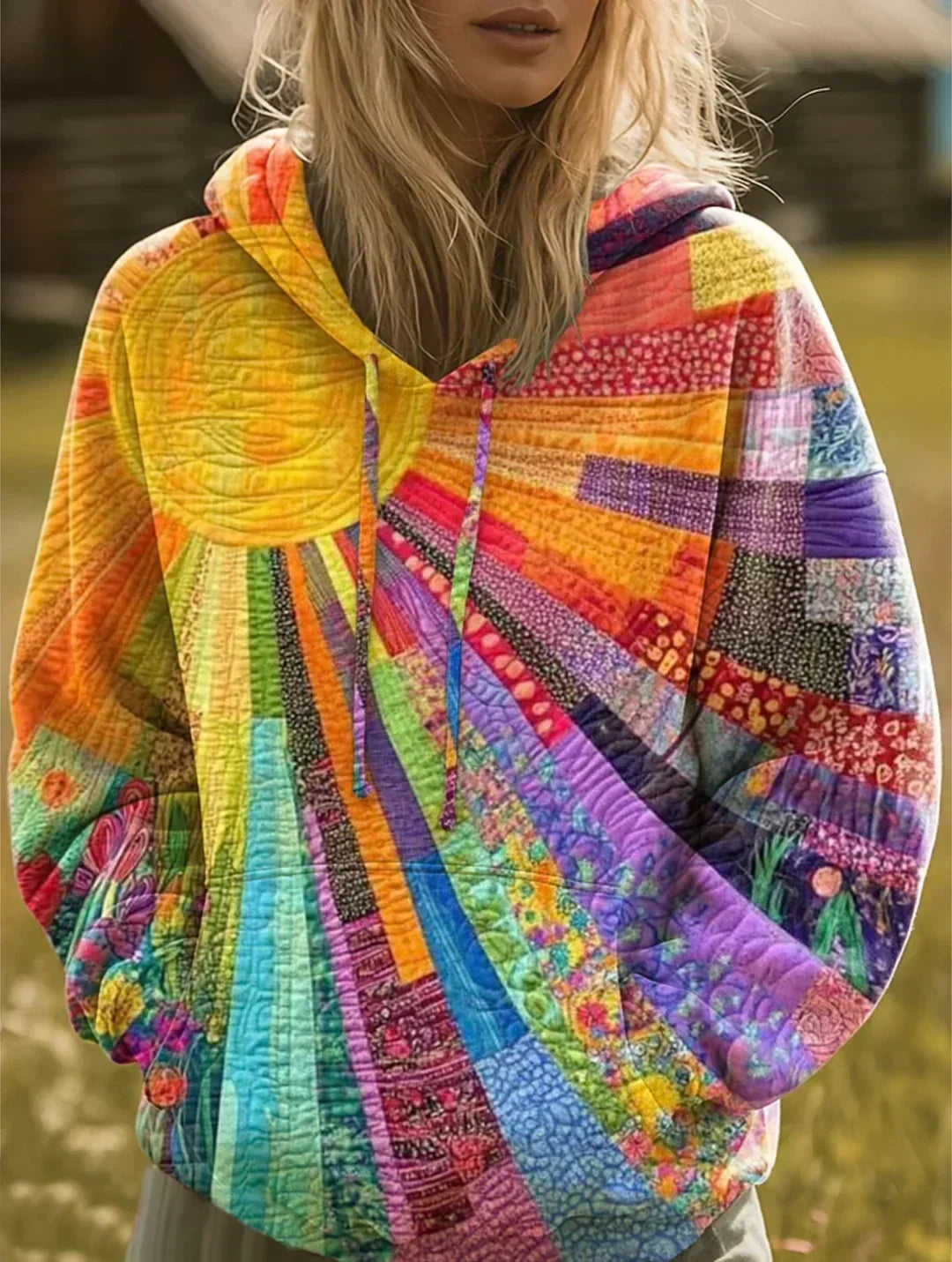 Felpa donna boho patchwork con cappuccio Daniela