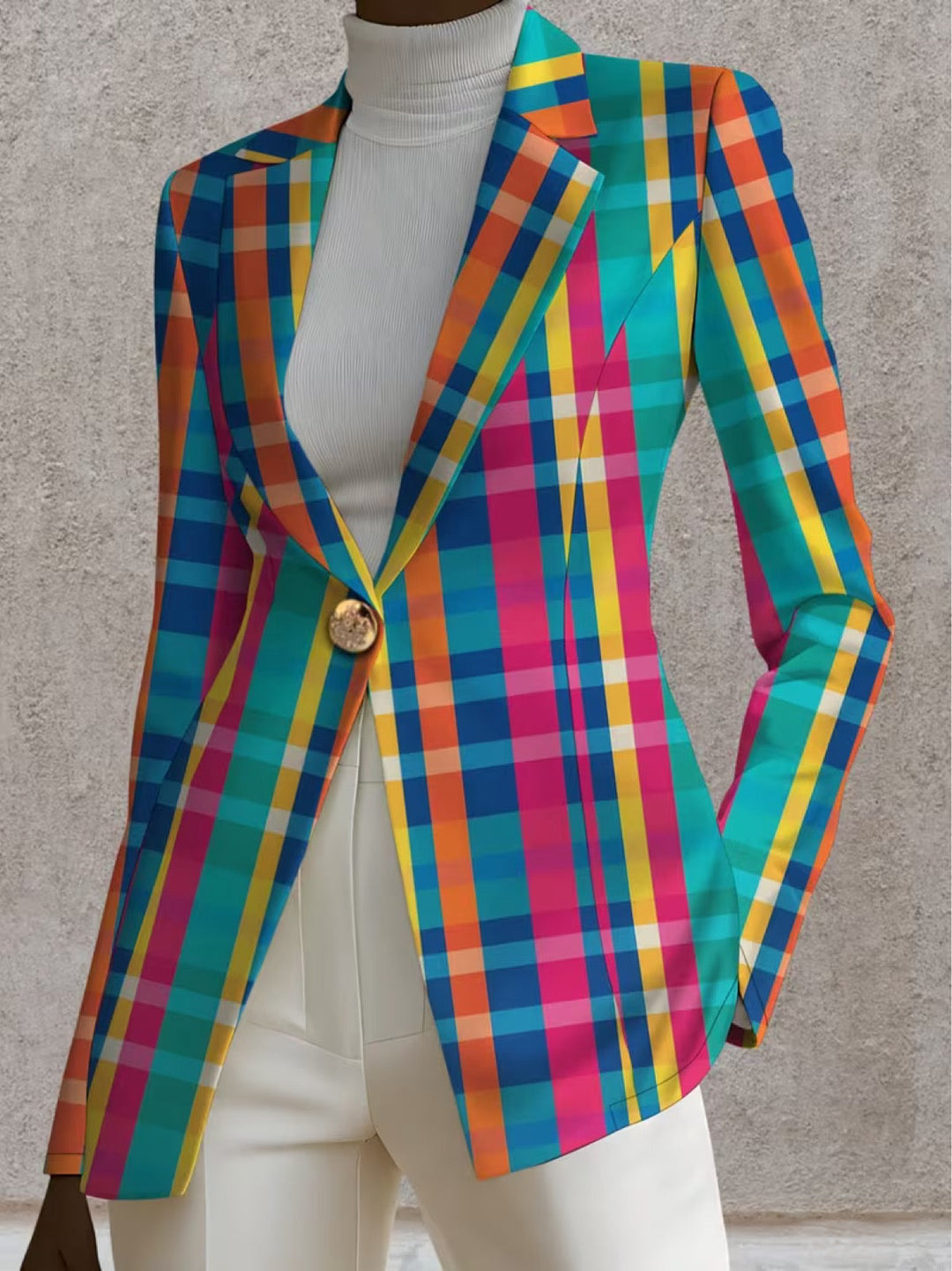 Rosaline - blazer donna a quadri multicolore, vista 3