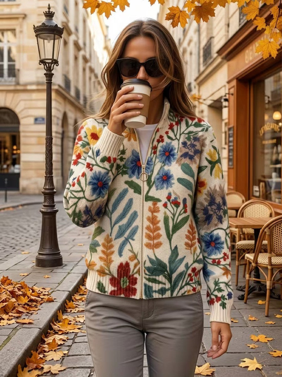 Cardigan donna botanico floreale con zip Clementine - vista 6