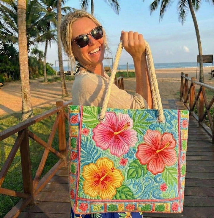 Borsa mare trapuntata Fiore Tropicale disponibile nelle misure L e XL