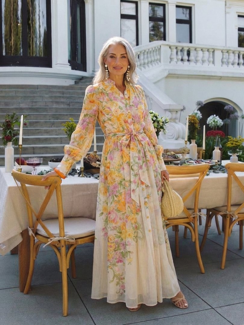 Cressida | Abito Maxi Floreale a Maniche Lunghe